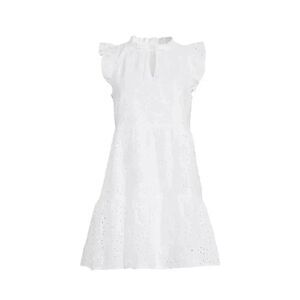 Time & Tru Women's White Cotton/Poly Eyelet Lace Flutter Sleeve Tiered Skirt Min